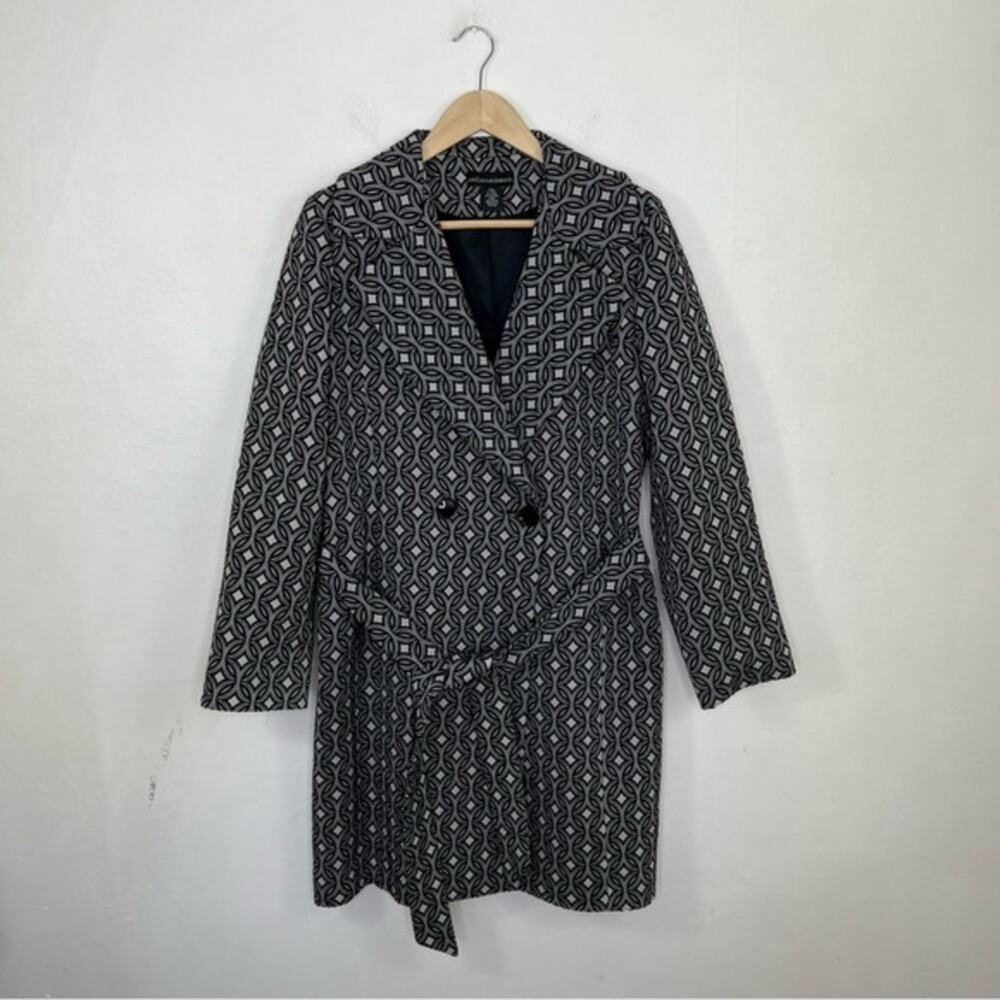 Sofia Cashmere Wool Blend Gray Black Geometric Double Breasted Coat Size Large - Picture 1 of 14